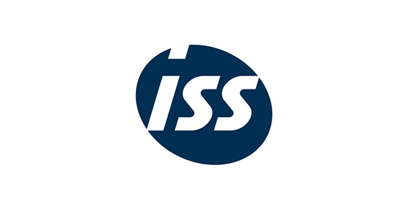 Schriftzug ISS in weiß auf einem blauen Kreis; weißer Hintergrund