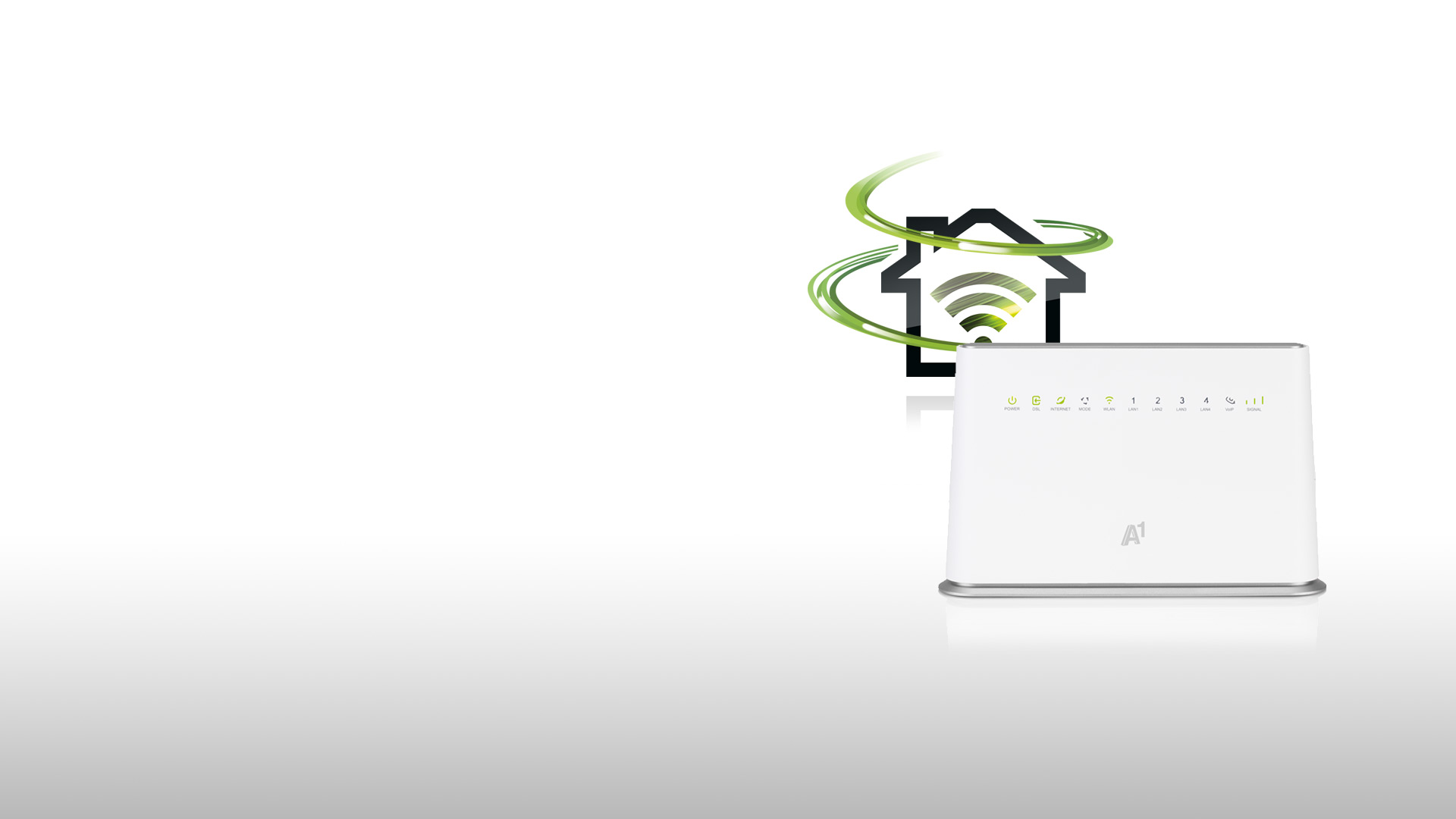 Festnetz-Internet Icon mit Hybrid-Boost Swoosh und abgebildetem Modem